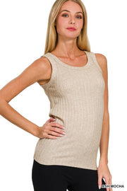 Ribbed Scoop Neck Tank (Mocha)